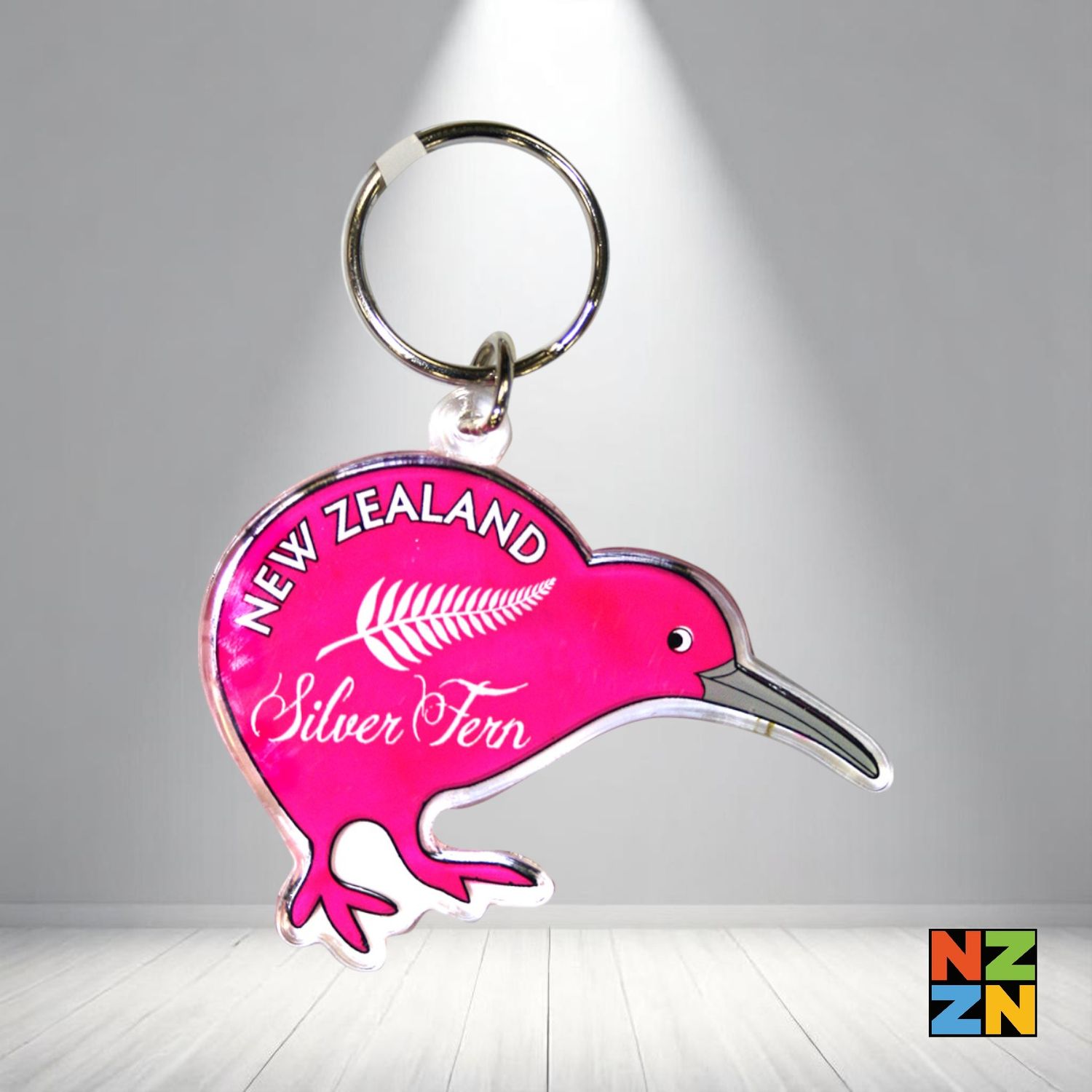 Acrylic Kiwi Shape Keychain Pink Fern