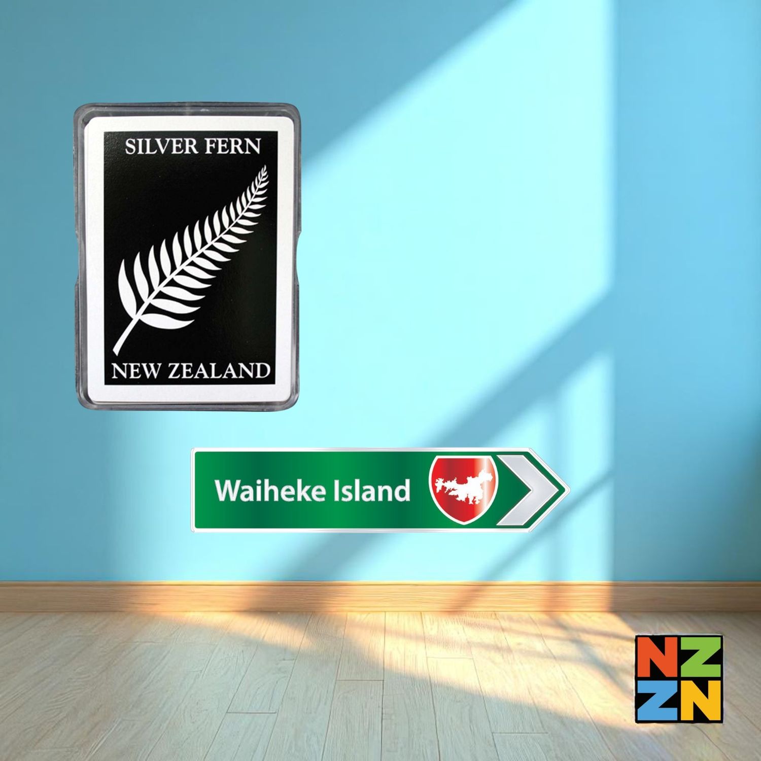 Airbnb - Waiheke - Playing Cards Silver Fern - Green Roadsign Magnet