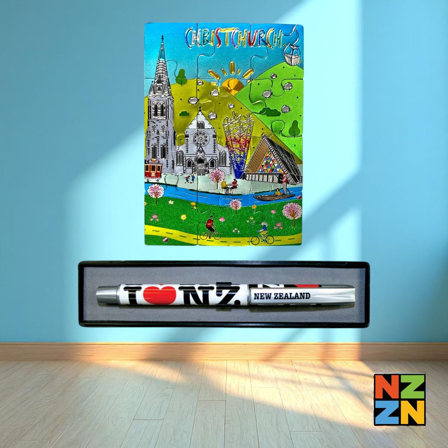 Airbnb Welcome Pack - Christchurch D - Display Case Pen x 1 I Love NZ - Magnet Puzzle Christchurch