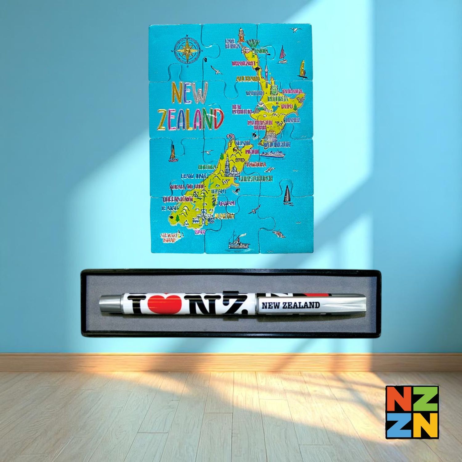 Airbnb Welcome Pack - Wellington D - Display Case Pen x 1 I Love NZ - Magnet Puzzle Map