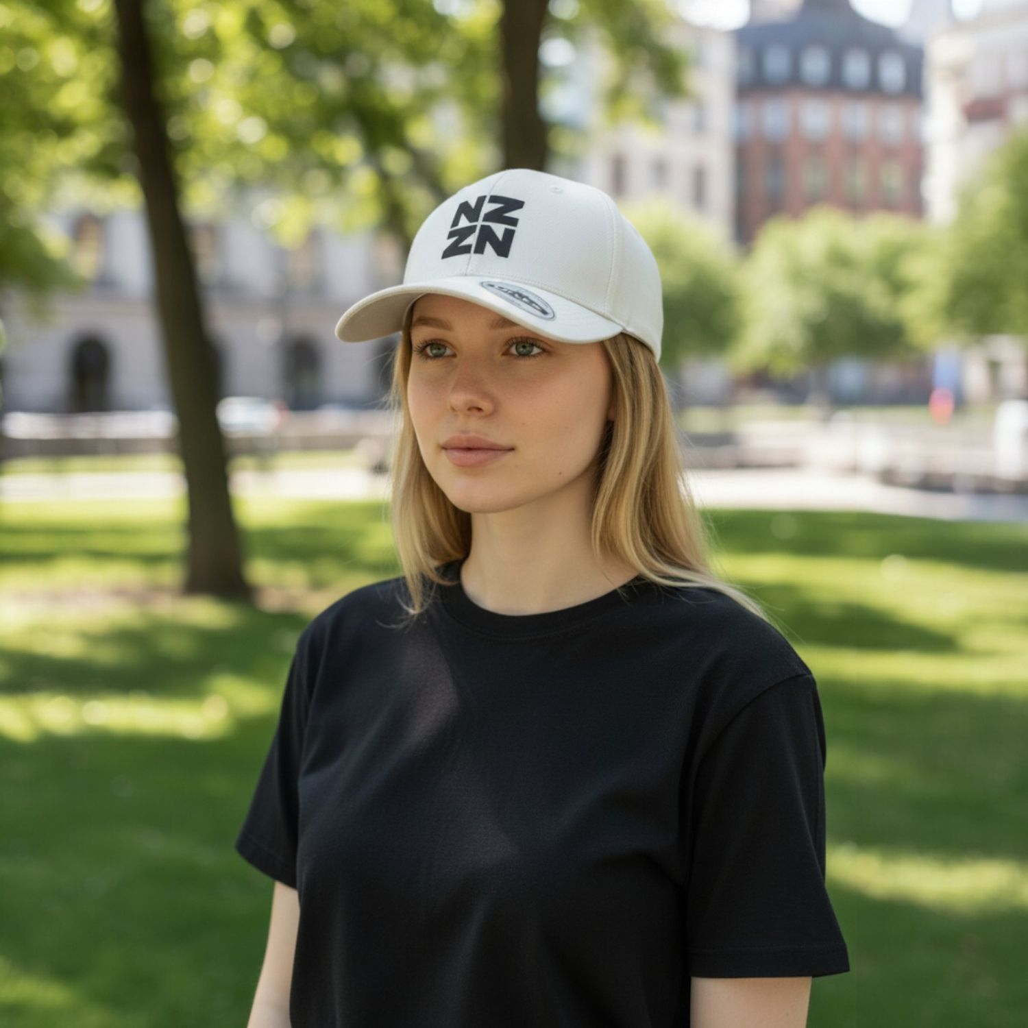 NZZN Adult Cap White with Block Logo Black