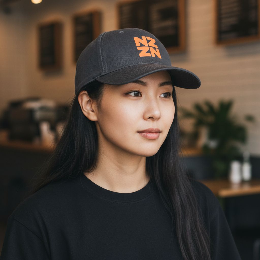NZZN Adult Cap Black with Block Logo Orange