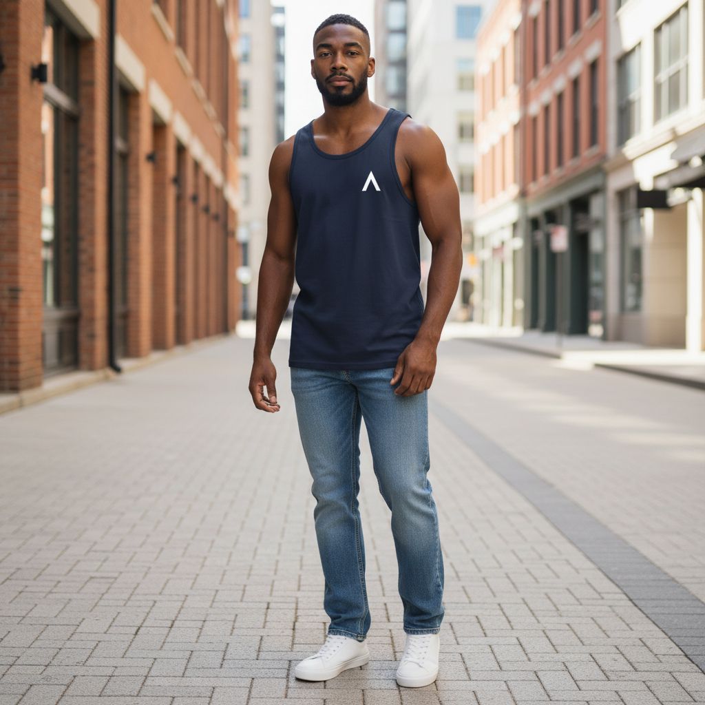 AXLE Mens Singlet Navy with AXLE A White