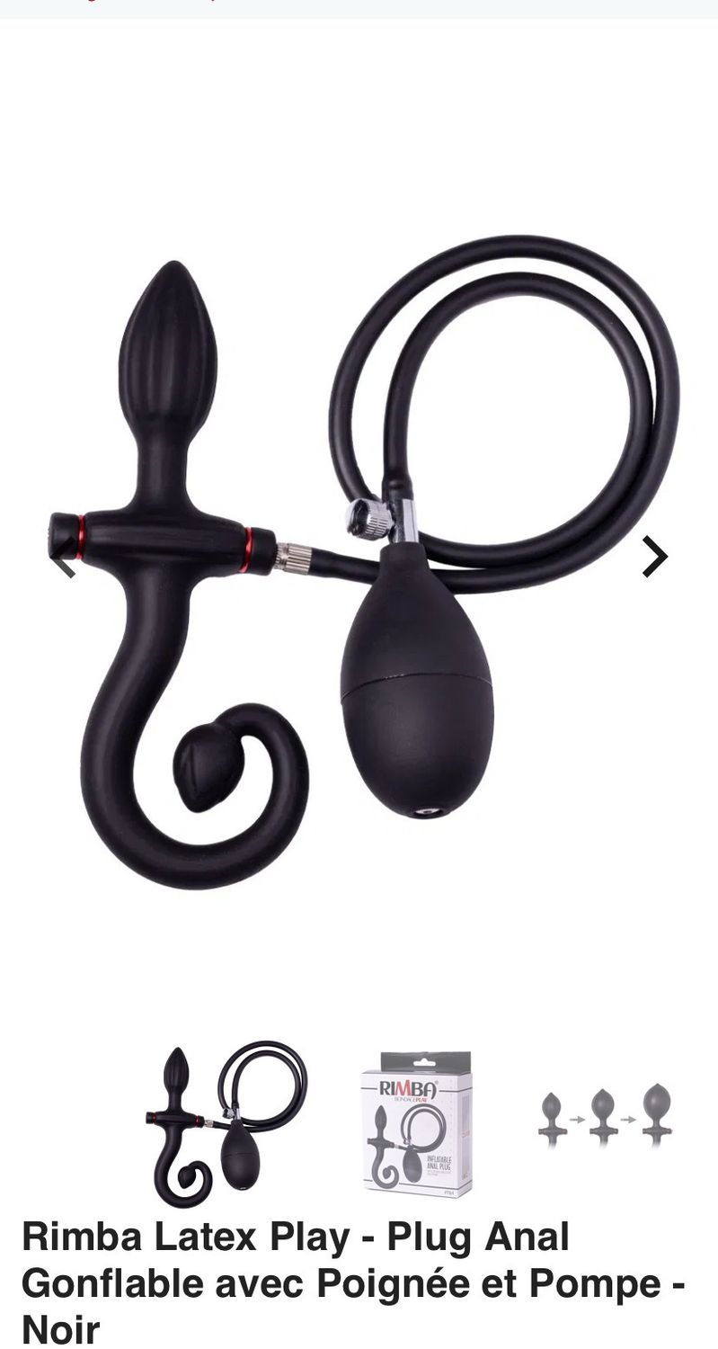 Rimba Latex Play - Plug Anal Gonflable avec Poignée et Pompe - Noir