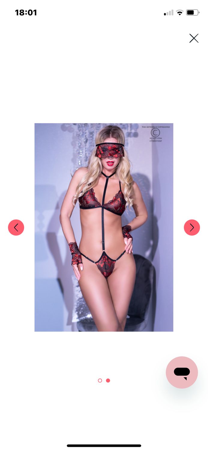 Ensemble 4 Pièces En Dentelle CR4353 Noir & Rouge
