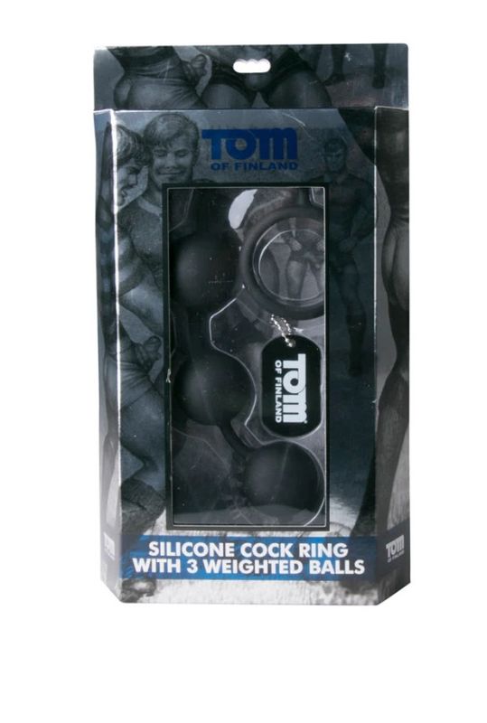 Tom of Finland Silicone Cock Ring with 3 Weighted Balls