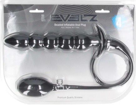 Beaded Inflatable Silicone Anal Plug - Black