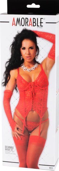 Amorable by Rimba - Corset avec string, gants et bas - Rouge Amorable by Rimba - Corset avec string, gants et bas - Rouge