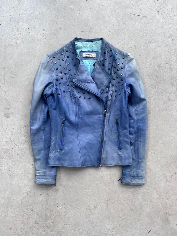 Blue Leather Jacket Alternative Fashion Serigraphy