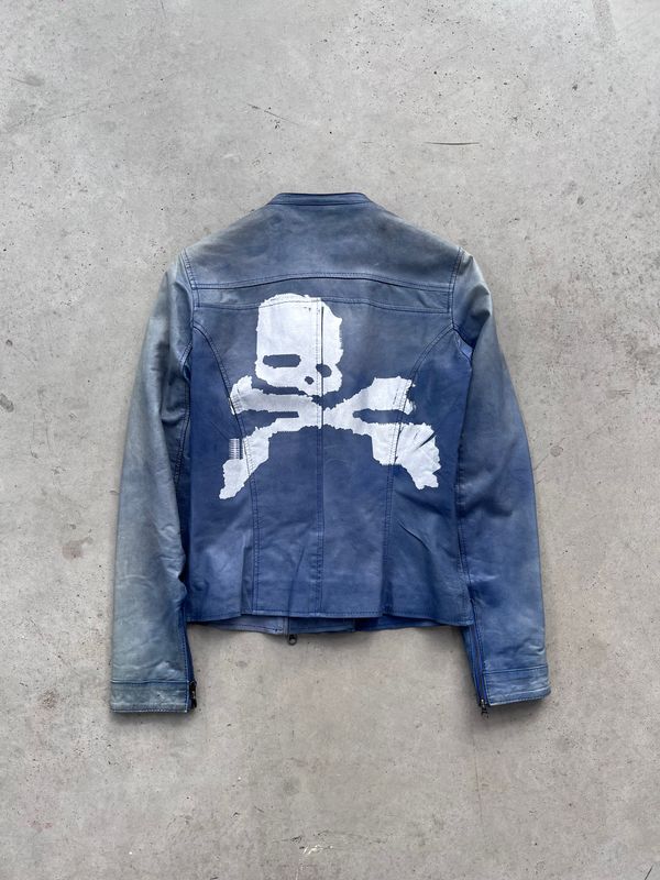 Blue Leather Jacket Alternative Fashion Serigraphy