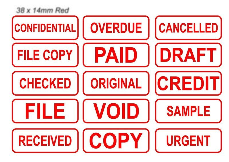 Office Stock Stamps (Red/Blue/Green or Black text) 38 x 14mm