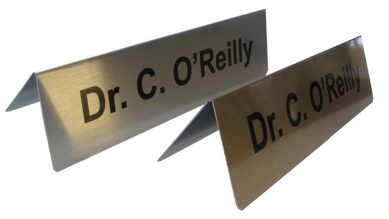 200 x 50mm Chrome or Gold Dye Sublimated Free standing table sign