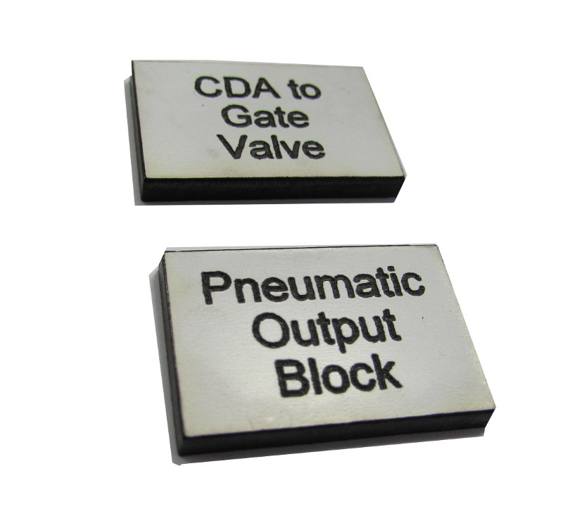 1.5mm 50 x 50mm square engraved labels (€1.85 each)