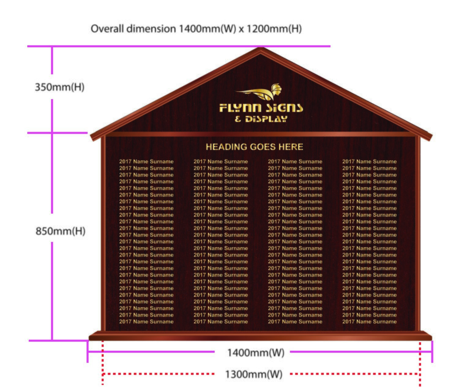 1400 x 1200mm Traditional Apexed Honours Board