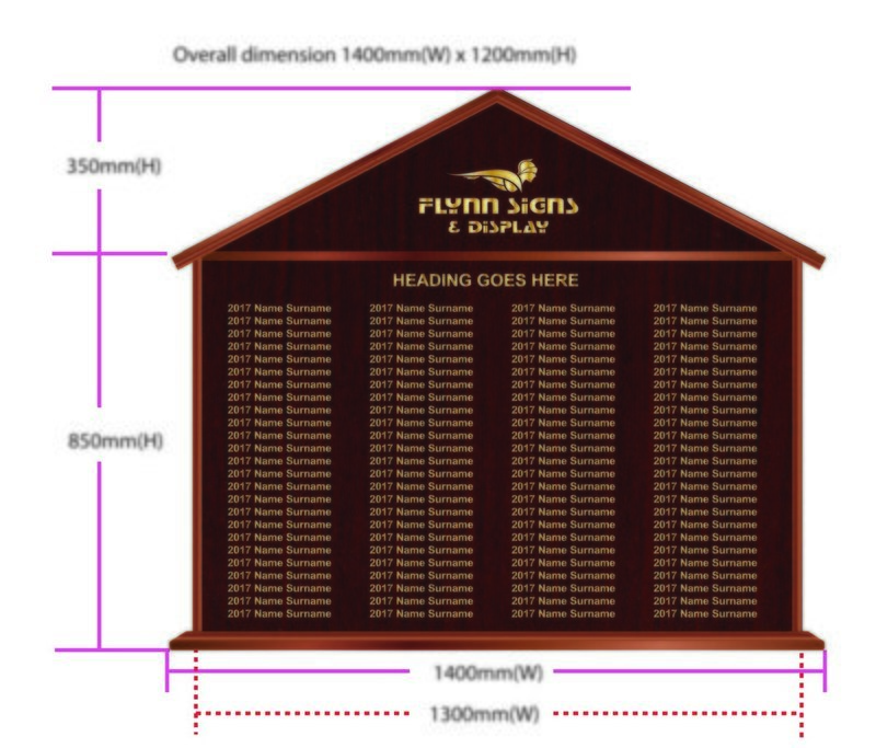 1400 x 1200mm Traditional Apexed Honours Board