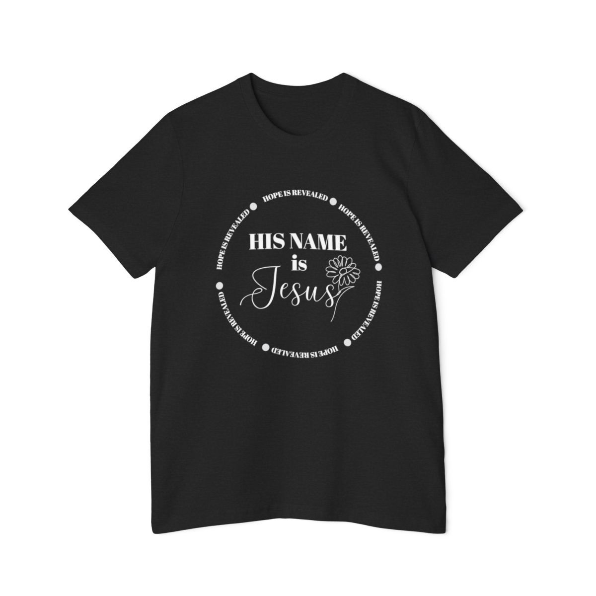 Revealed USA-Made Unisex Short-Sleeve Jersey T-Shirt | His Name is Jesus | Casual Tee | Gifts for Him | Gifts for Her | USA Pride Apparel | Summer Wear | Everyday Comfort, Colors: Solid Black Blend, Sizes: XS