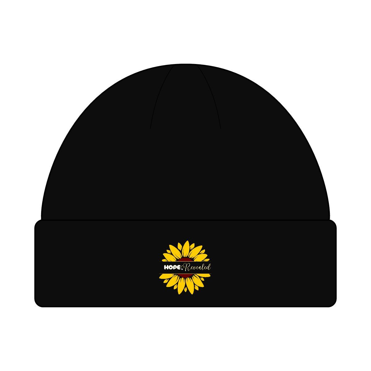 Revealed Hopeful Sunflower Cuff Beanie | Warm Winter Hat | Gift for Her | Cozy Knit Beanie | Cute Accessory for Any Occasion, Hat sizes: One size, AS Color colors: Black