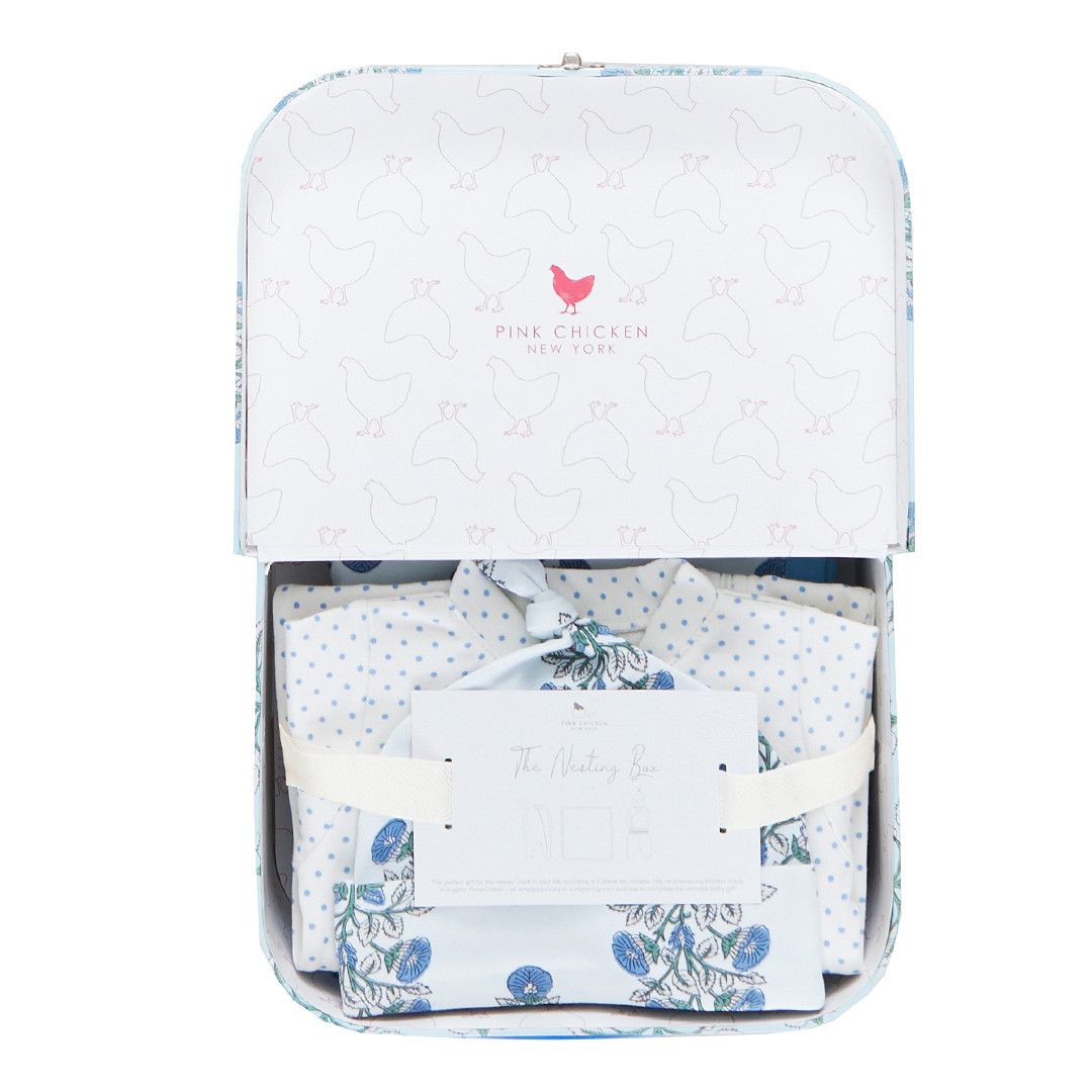nesting box - blue bouquet floral block print, Color: blue bouquet floral block print, Size: 3/6M