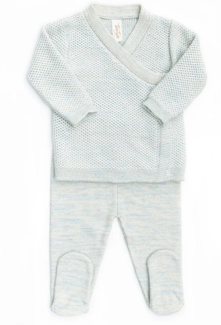 Knitted Kimono Set, Color: Baby Blue Marle, Size: 0-3M