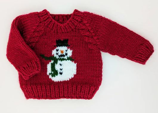 Crew Neck Sweater, Color: Ruby Snowman, Size: 0-6M