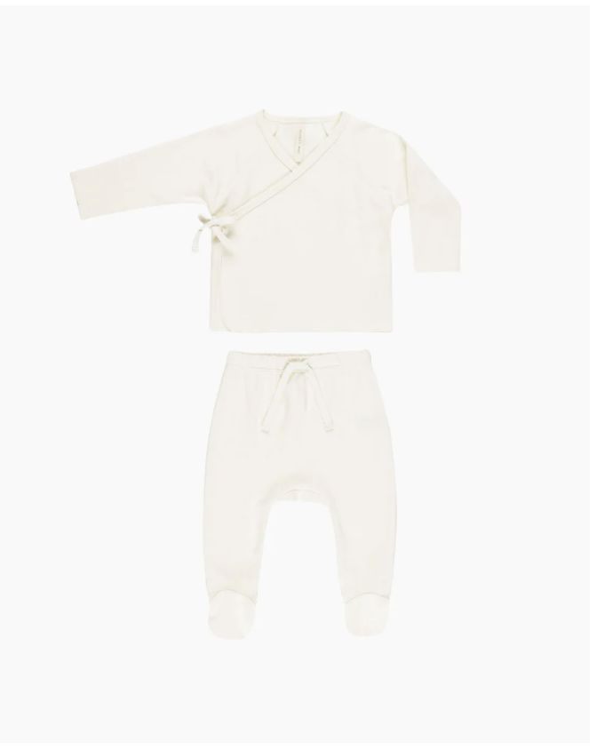 Wrap Top + Footed Pant Set, Color: Ivory, Size: NB