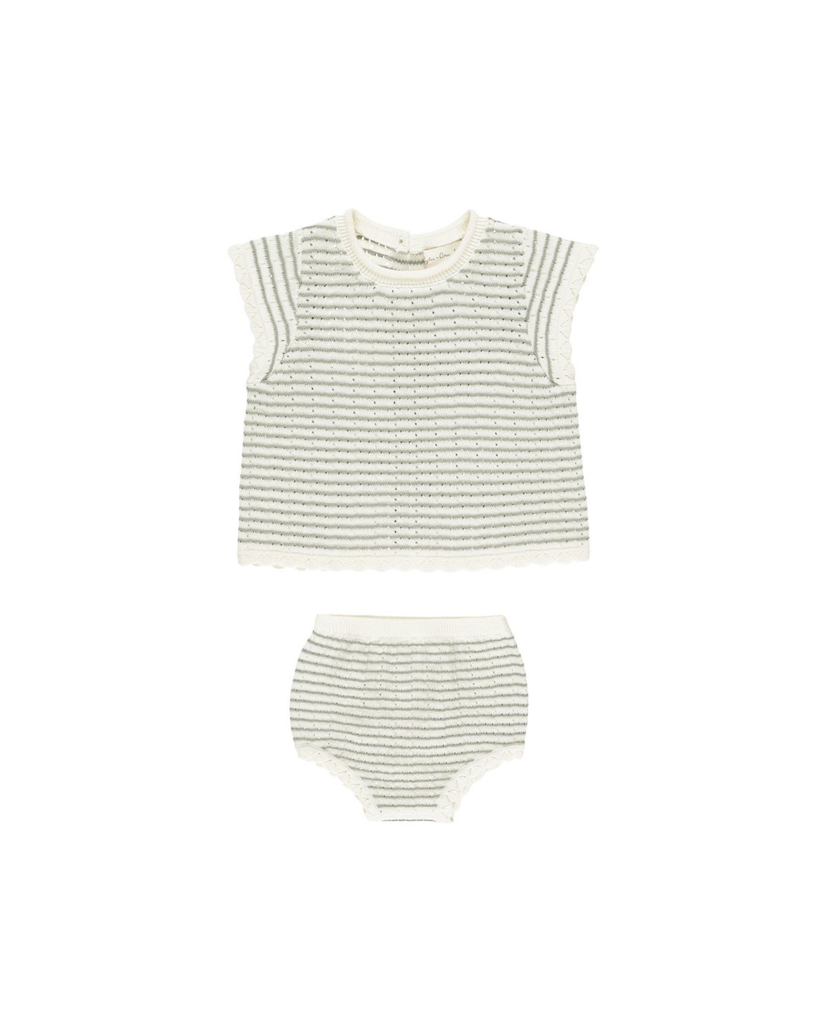Scallop Knit Baby Set, Color: Sage Stripe, Size: 12-18M