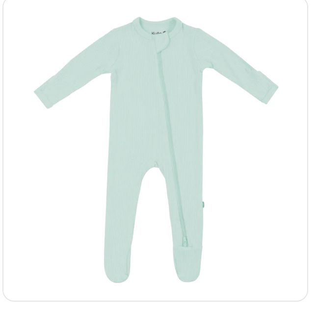 Ribbed Zipper Footie, Color: Sage, Size: NB