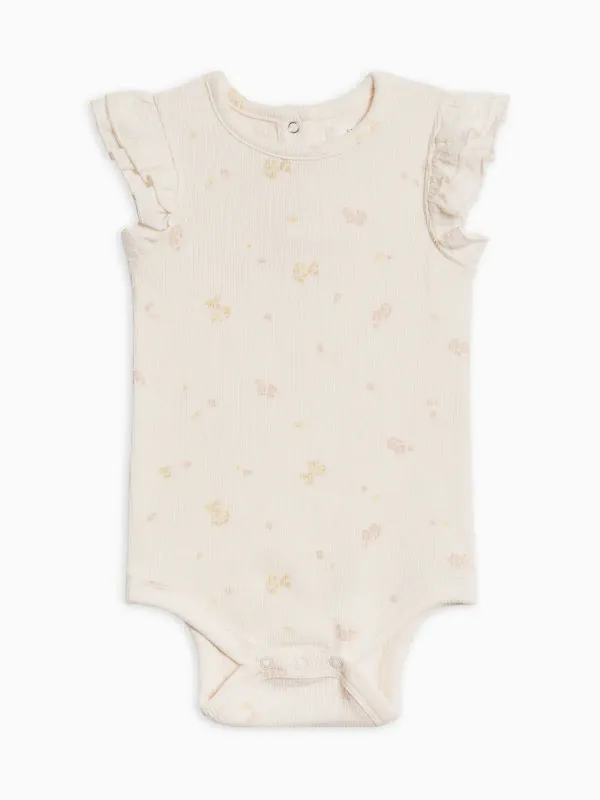 Colored Organics- Maggie Ribbed SS Bodysuit with Eyelet Ruffle