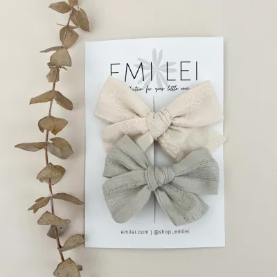 Mint &amp; Ivory Stitched Floral -Alligator Clip