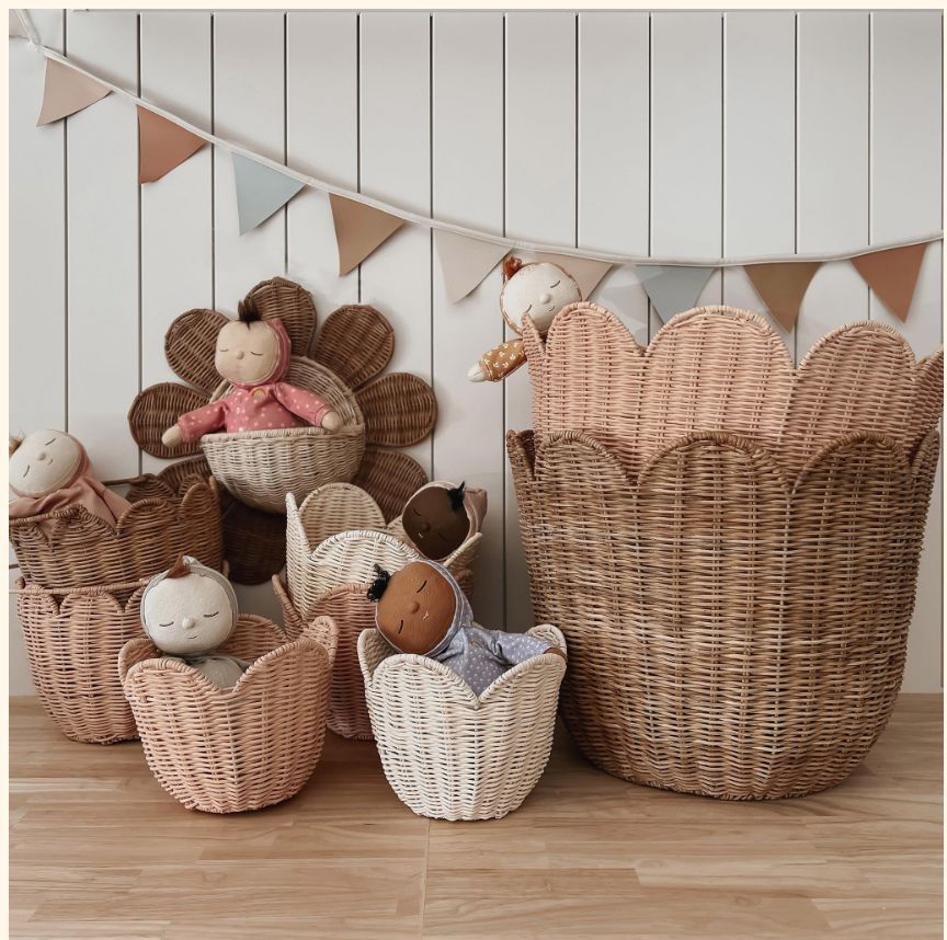 Rattan Tulip Basket- Seashell Pink