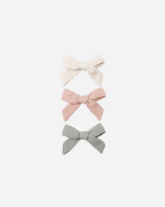 Bow W. Clip Set Of 3 Fern/Rose/Nat O/S