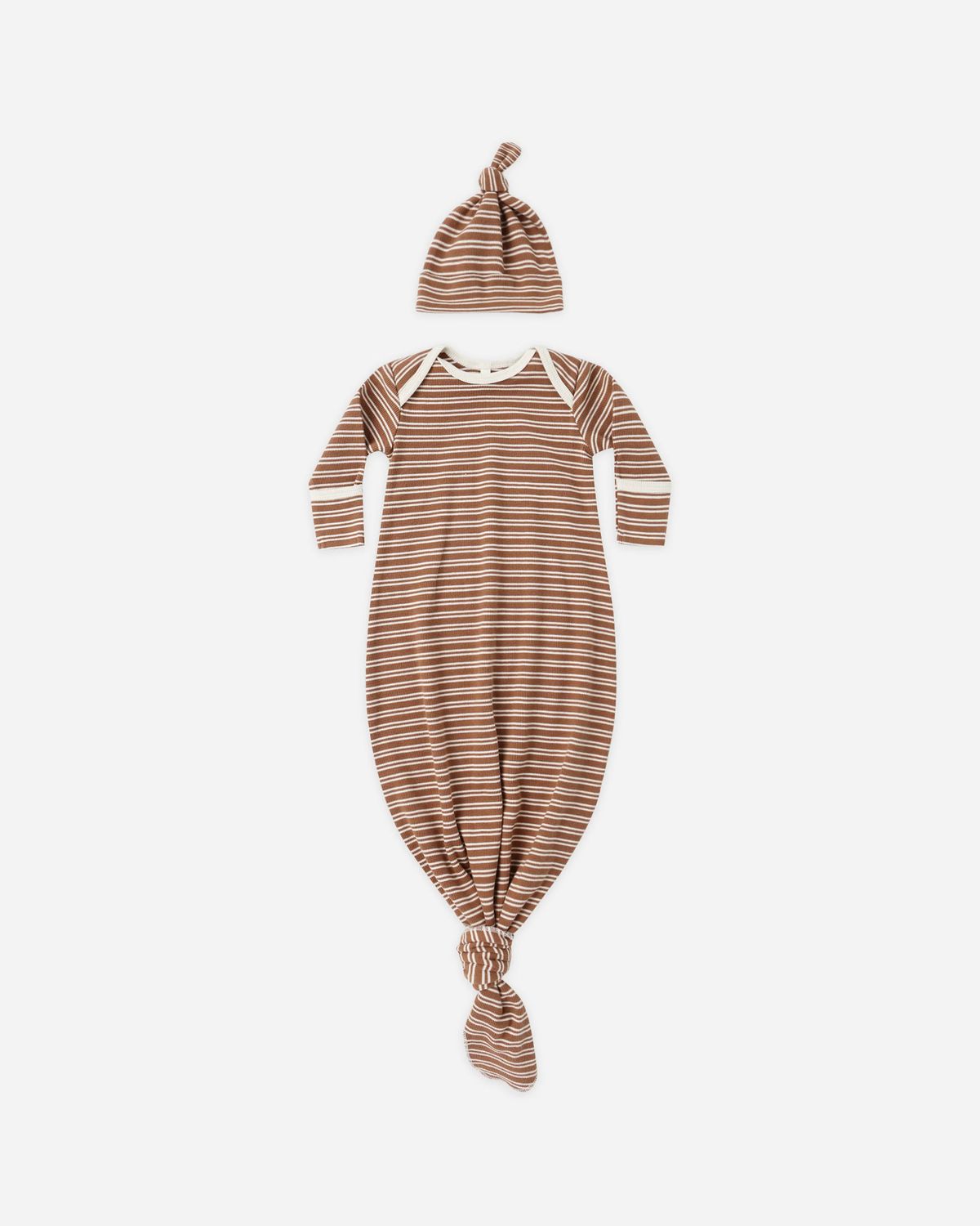 Knotted Baby Gown + Hat Cedar Stripe O/S