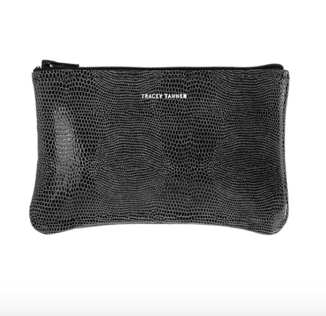 medium leather pouch | black reptile