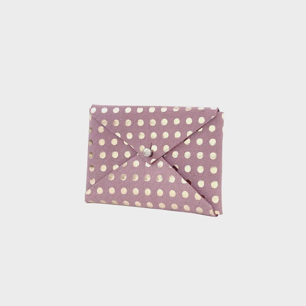 leather card wallet | polka dot rose