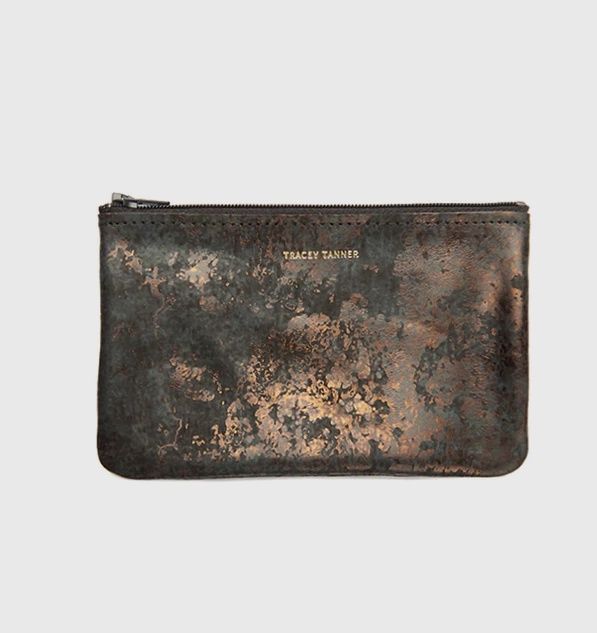 small leather pouch | oxidized bronze