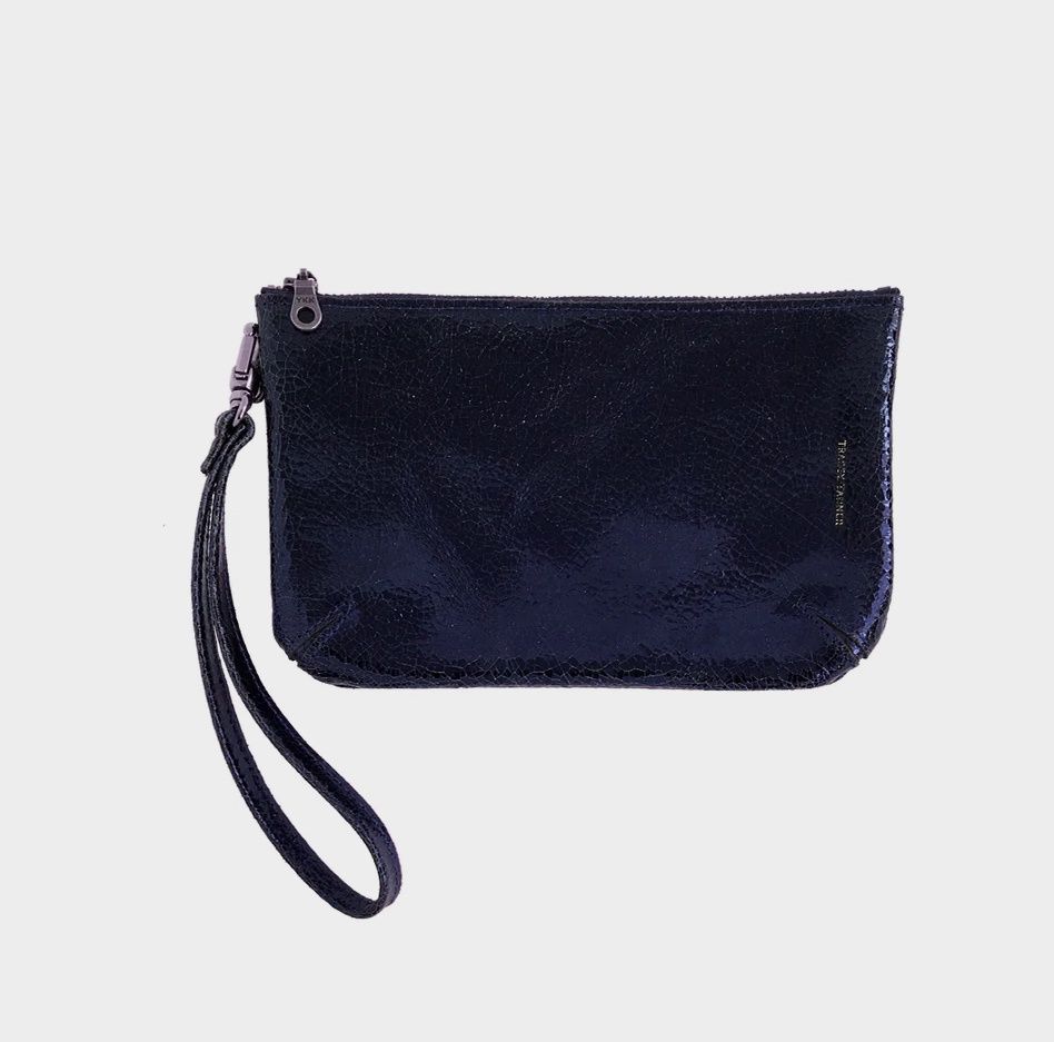 small leather wristlet | navy foil