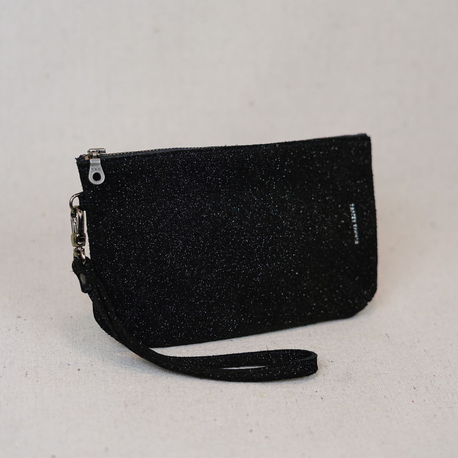 small leather wristlet | black sparkle