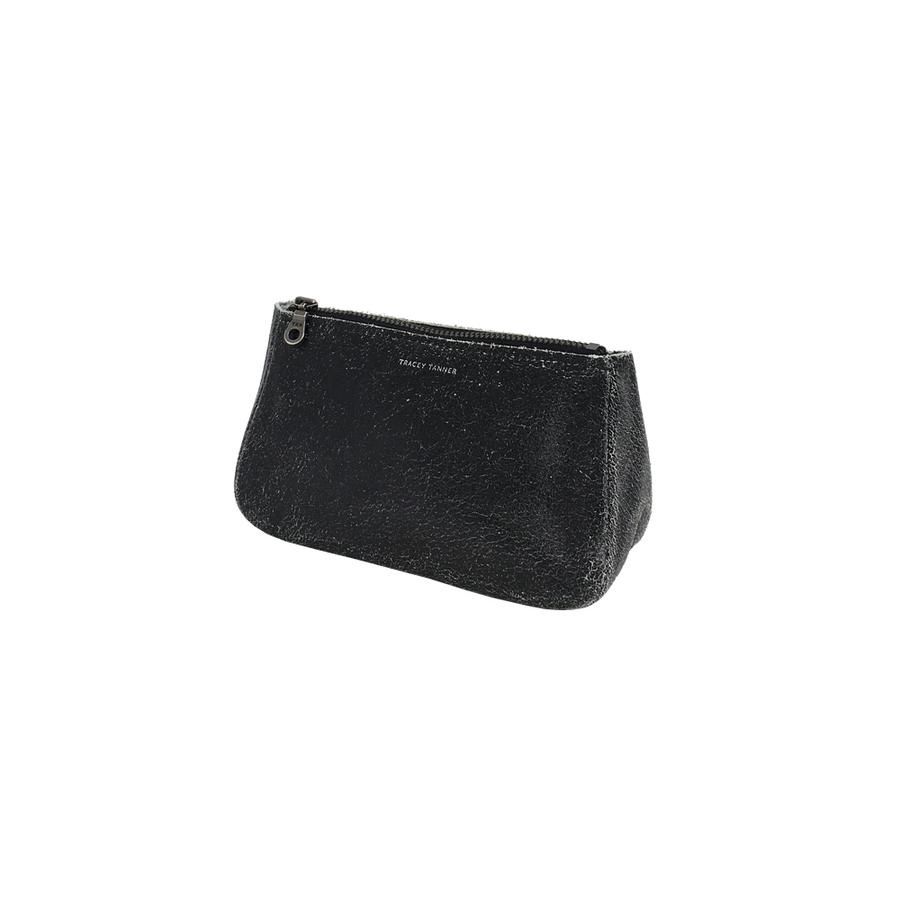 small roomy zip pouch | black sparkle suede