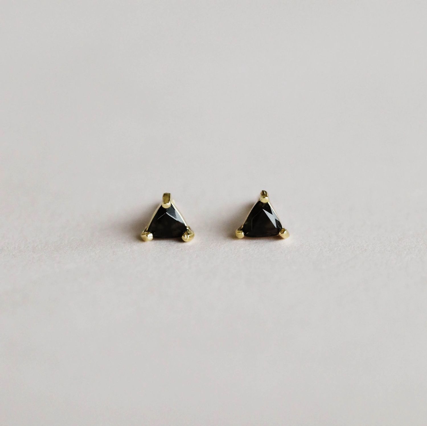 tiny triangle studs | black tourmaline