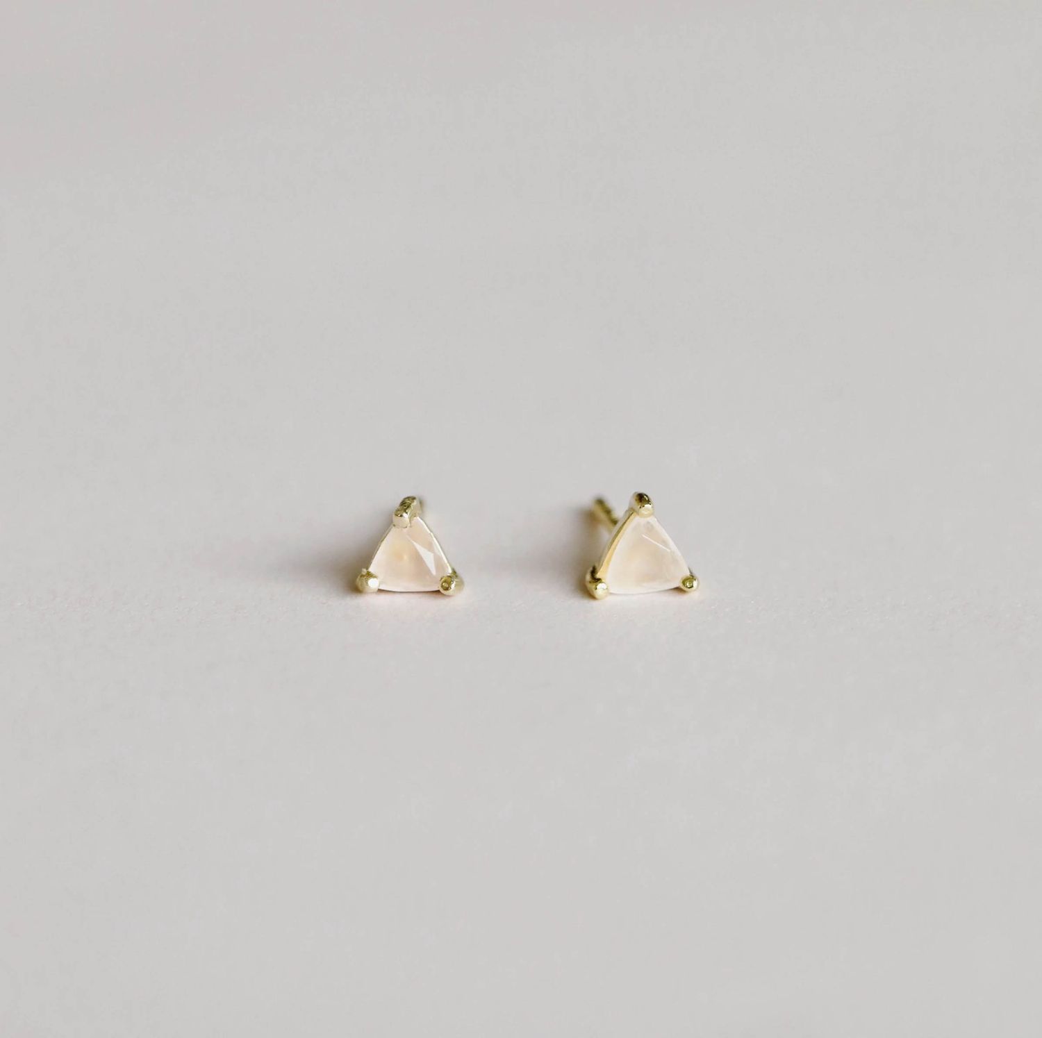 tiny triangle studs | rose quartz