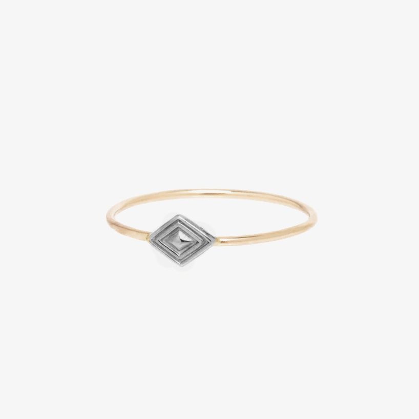 mixed metal diamond shape ring