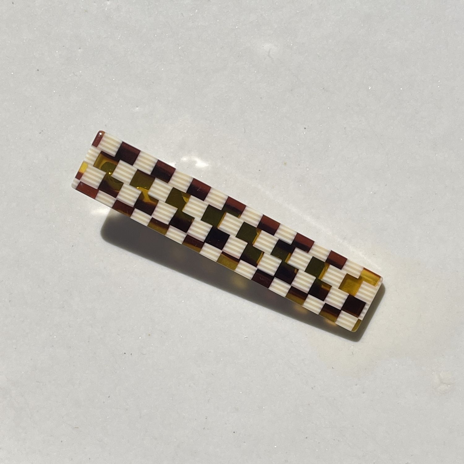 Flora Hair Clip, Color: Brown Checkered