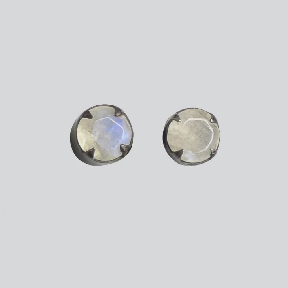 Small Round Faceted Stone Stud Earrings, Stone: Moonstone