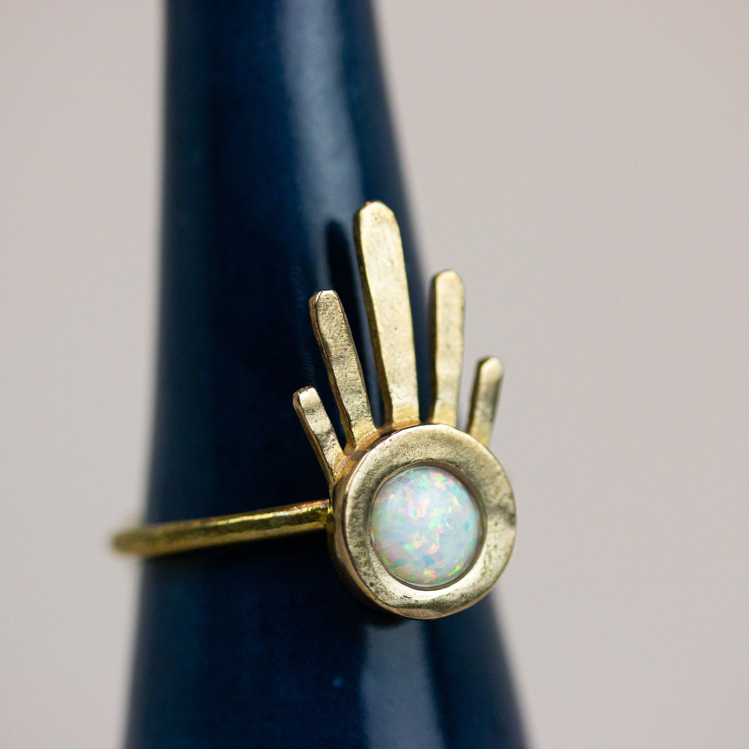 brass burst ring | onyx or opal