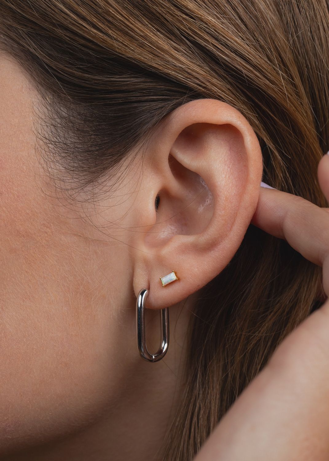 Tiny Baguette Studs | White Opal