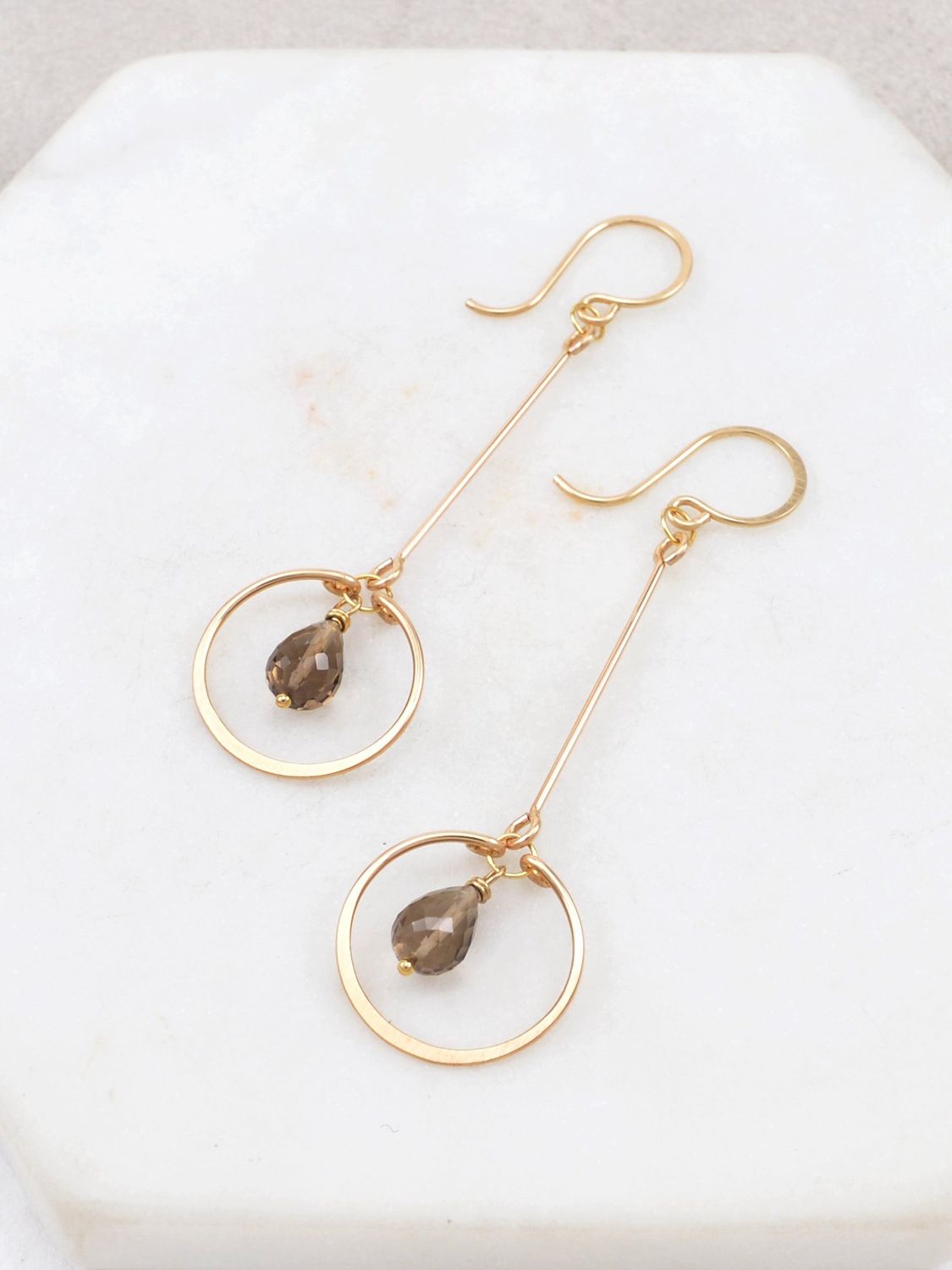 Petite Circle Gem Earrings | Smoky Quartz