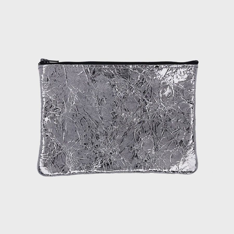 small leather pouch | silver foil