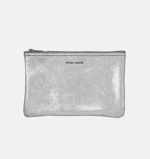 small leather pouch | silver leaf foil