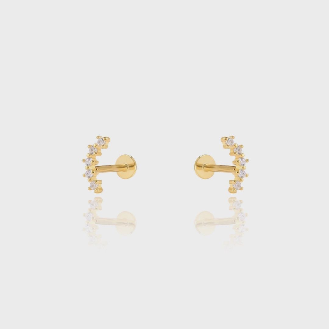 Long Curved Line Flat Back Studs | 14k gold