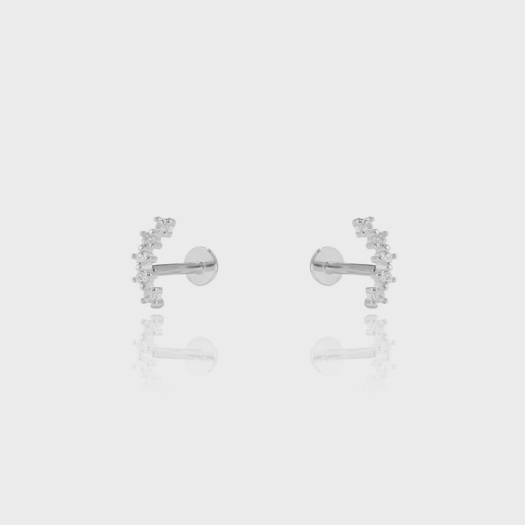 Long Curved Line Flat Back Studs | Silver